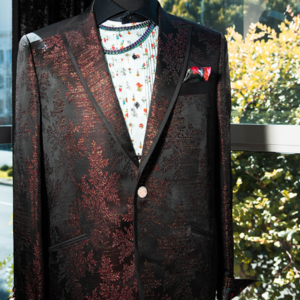 Flower Print Silk Tuxedo Jacket