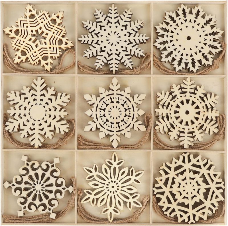 N&T NIETING 27pcs Wooden Snowflakes Shaped Embellishments Hanging Ornaments 1