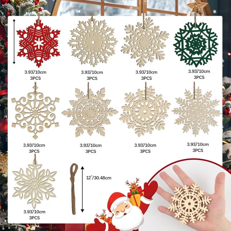 N&T NIETING 27pcs Wooden Snowflakes Shaped Embellishments Hanging Ornaments 2