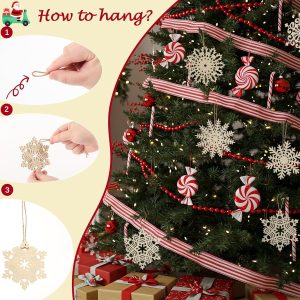 N&T NIETING 27pcs Wooden Snowflakes Shaped Embellishments Hanging Ornaments 3