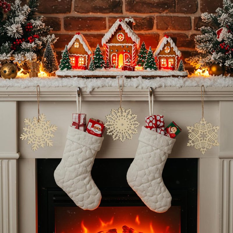 N&T NIETING 27pcs Wooden Snowflakes Shaped Embellishments Hanging Ornaments 5