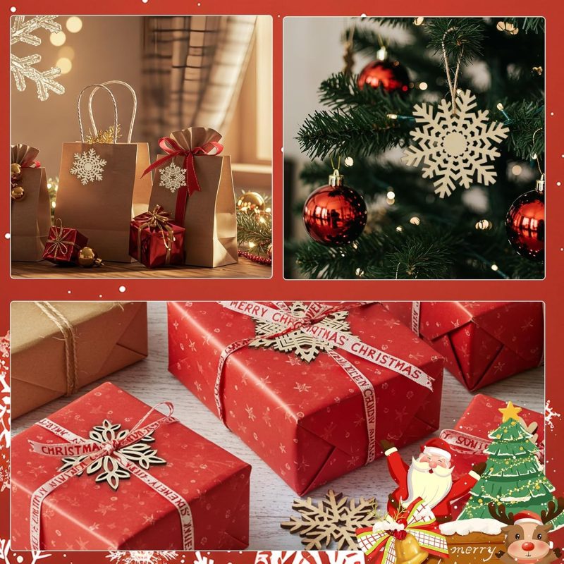 N&T NIETING 27pcs Wooden Snowflakes Shaped Embellishments Hanging Ornaments 6