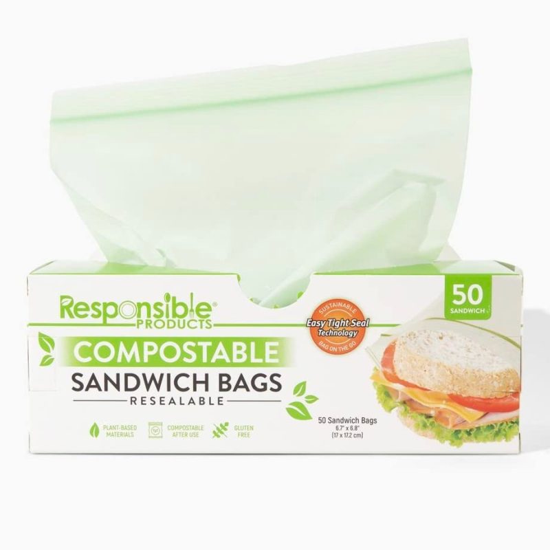 Responsible Products Certified Compostable SANDWICH Resealable Zip Bag 1