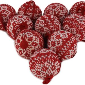 WEWILL 2.75″ 10 PCS Red Knitted Sweater Christmas Ball 1