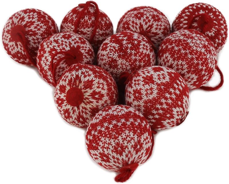 WEWILL 2.75″ 10 PCS Red Knitted Sweater Christmas Ball 1