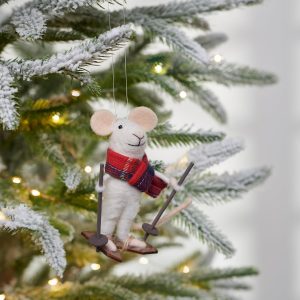Winter Snowshoe 3in Felt, Fabric, Wood Mouse Shelf Ornament-1