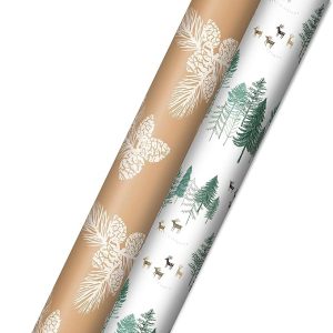 Hallmark Kraft Recyclable Christmas Wrapping Paper With Cut Lines