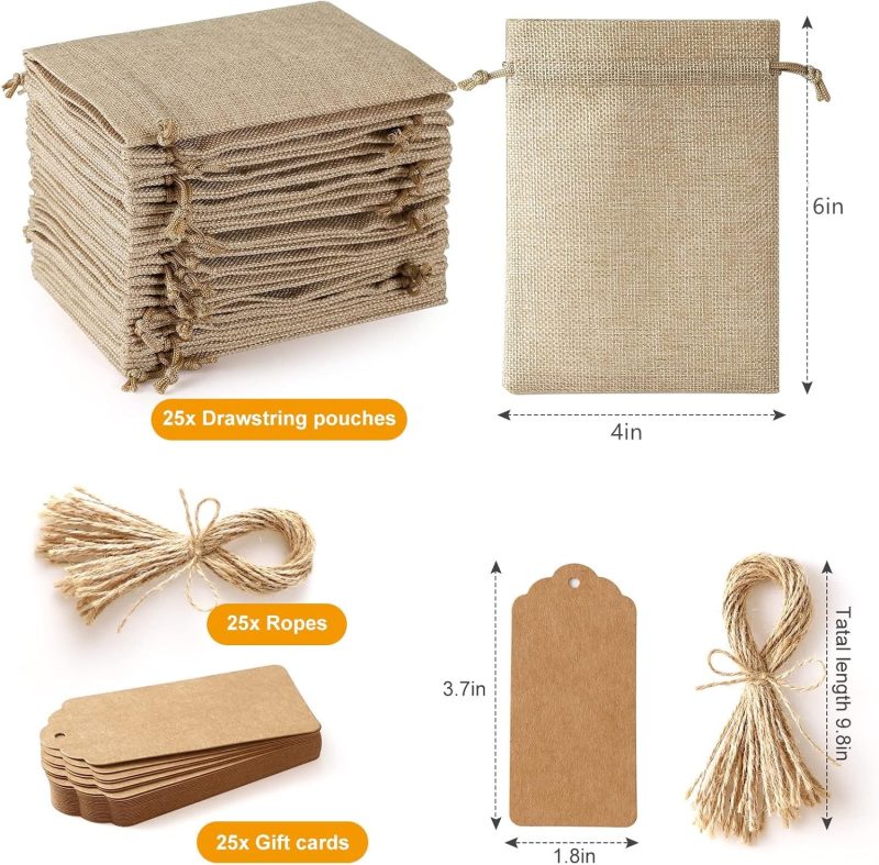 Reusable Burlap Gift Bags with Drawstring 3