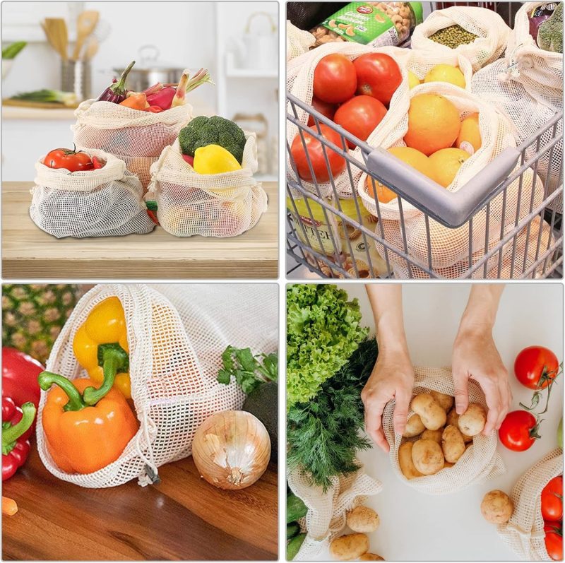 Reusable Cotton Mesh Produce shopping Bags 3
