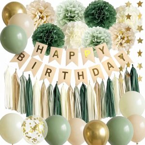 Sage Green Happy Birthday Party Decorations 1