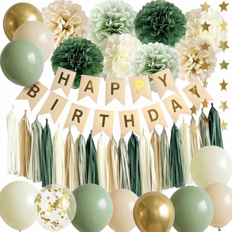 Sage Green Happy Birthday Party Decorations 1