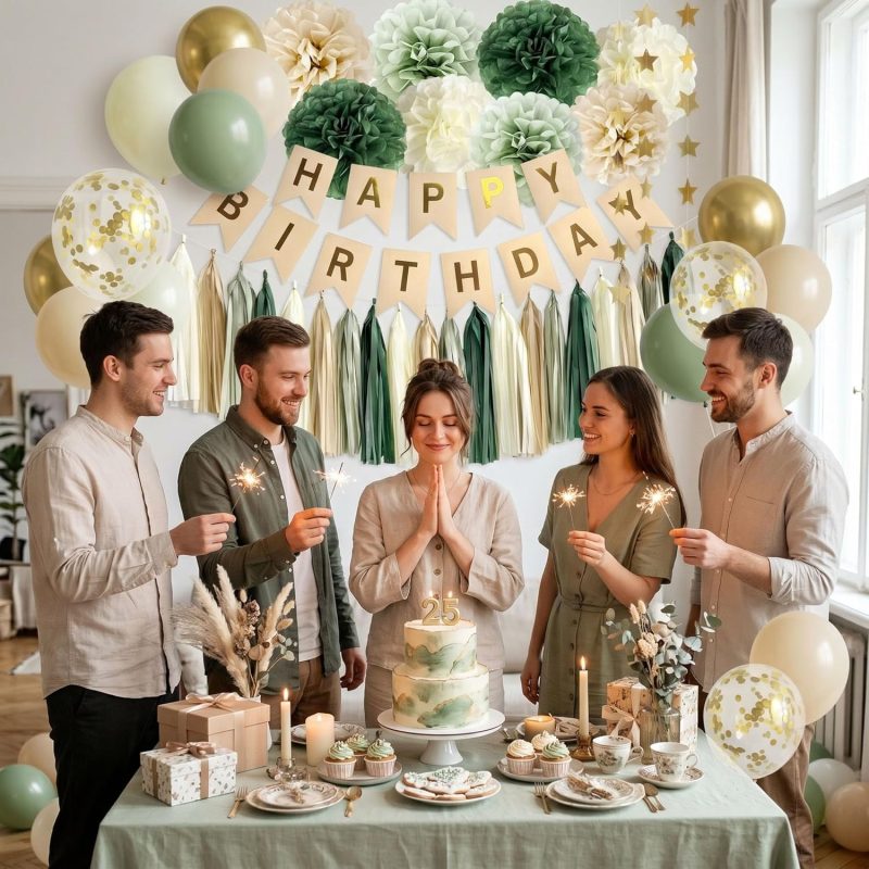Sage Green Happy Birthday Party Decorations 3