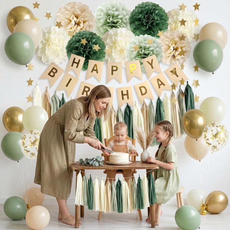 Sage Green Happy Birthday Party Decorations 4