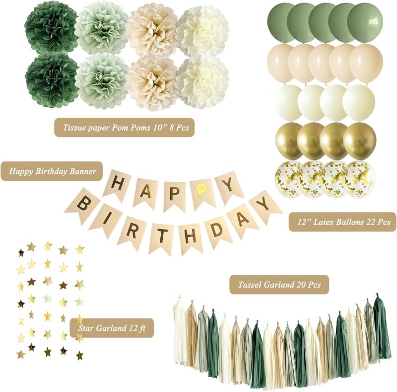 Sage Green Happy Birthday Party Decorations 6