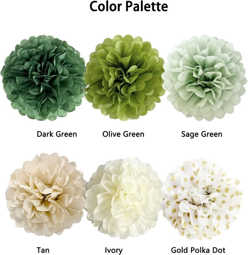 Sage Green Tissue Paper Pom Poms 2