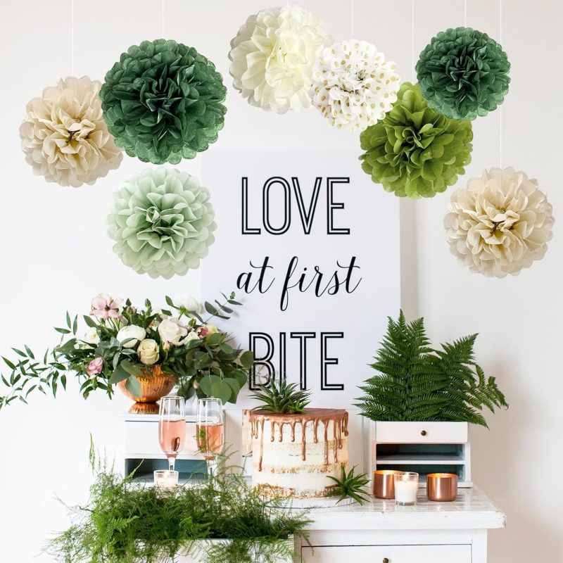 Sage Green Tissue Paper Pom Poms 4