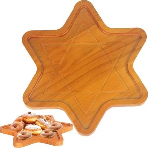 Large Hanukkah Plate, 6 Pointed Star Shape Wooden Charcuterie Board