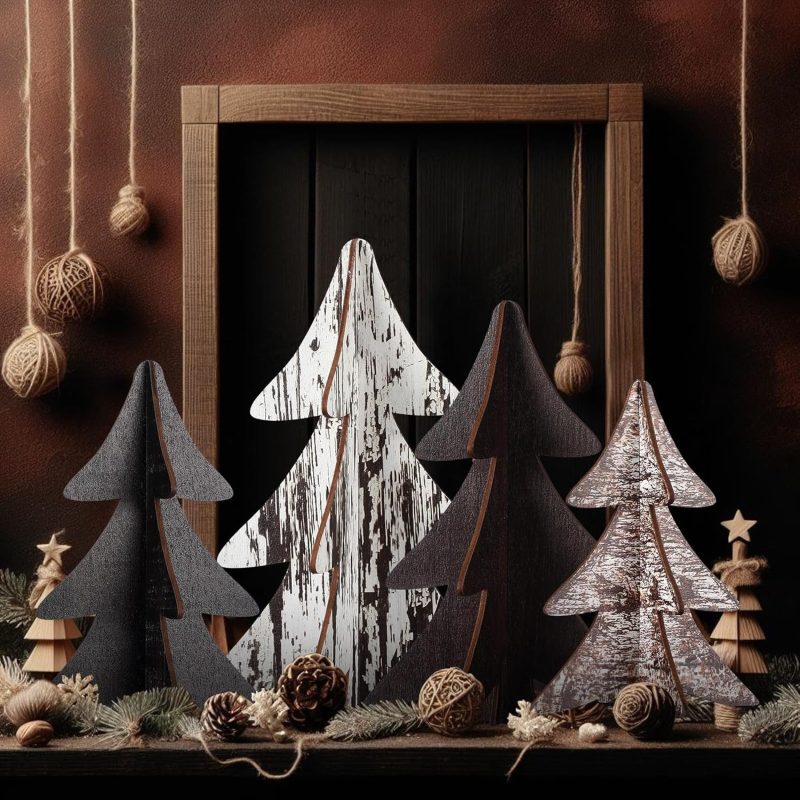 Syhood 4 Pcs Neutral Wooden Christmas Tree -02