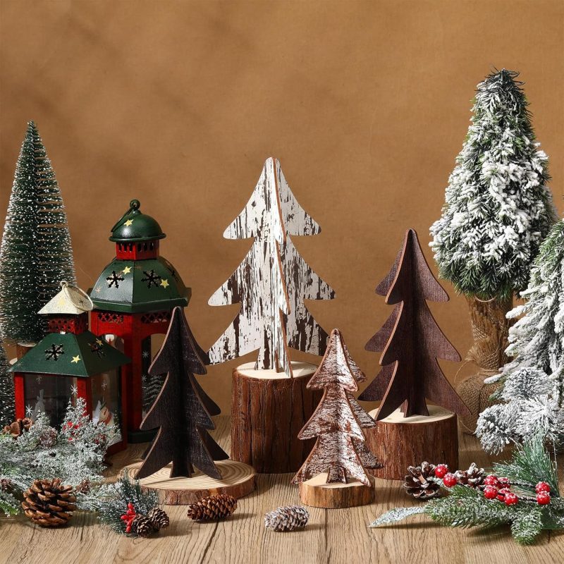 Syhood 4 Pcs Neutral Wooden Christmas Tree -04