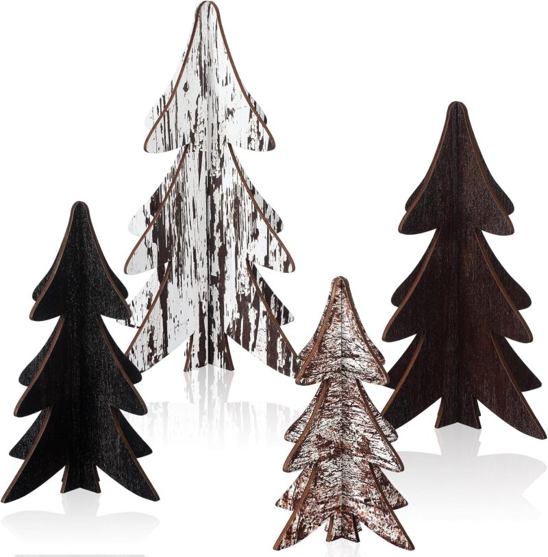 Syhood 4 Pcs Neutral Wooden Christmas Tree -05