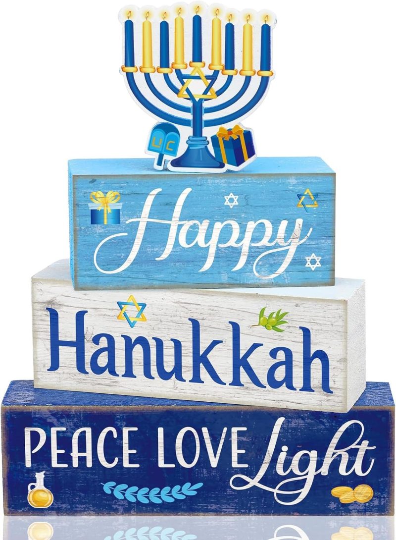 Wood Menorah Star of David Candles Block 1