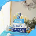 Wood Menorah Star of David Candles Block 4